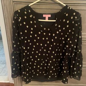 Lilly Pulitzer Black Blouse with White Floral Pattern